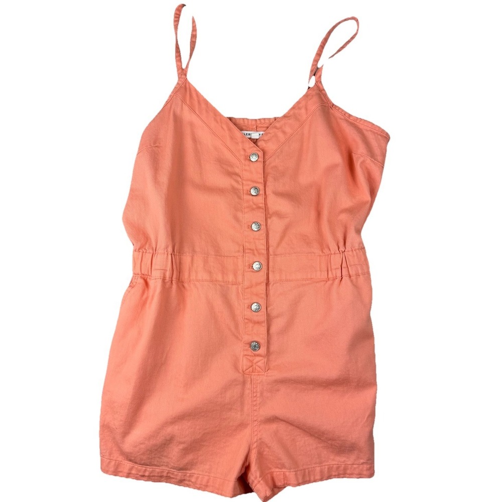 Celebrity Pink Peach Denim-Style Romper Women's Size Large Button Front